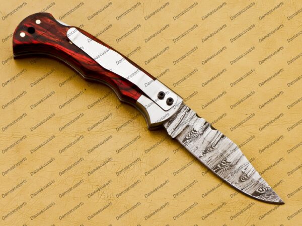 Personalized Damascus Folding Pocket Knife Custom Handmade Damascus Steel Pocket Knife USA, Engraved EDC Groomsmen Gift, 3″ Razor-Sharp Blade with Leather Sheath & Fast U.S. Shipping - Image 5