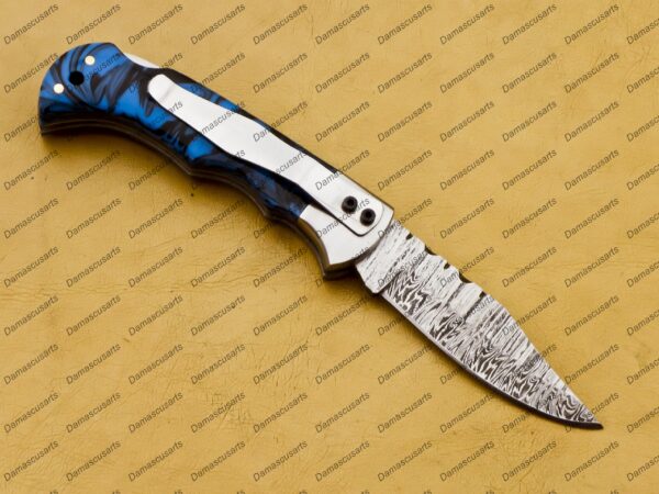 Personalized Damascus Folding Pocket Knife Custom Handmade Damascus Steel Pocket Knife USA, Engraved EDC Groomsmen Gift, 3″ Razor-Sharp Blade with Leather Sheath & Fast U.S. Shipping - Image 8