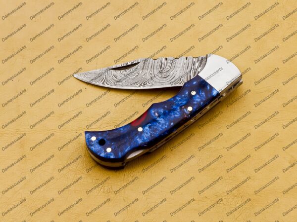 Personalized Damascus Folding Pocket Knife Custom Handmade Damascus Steel Pocket Knife USA, Engraved EDC Groomsmen Gift, 3″ Razor-Sharp Blade with Leather Sheath & Fast U.S. Shipping - Image 7