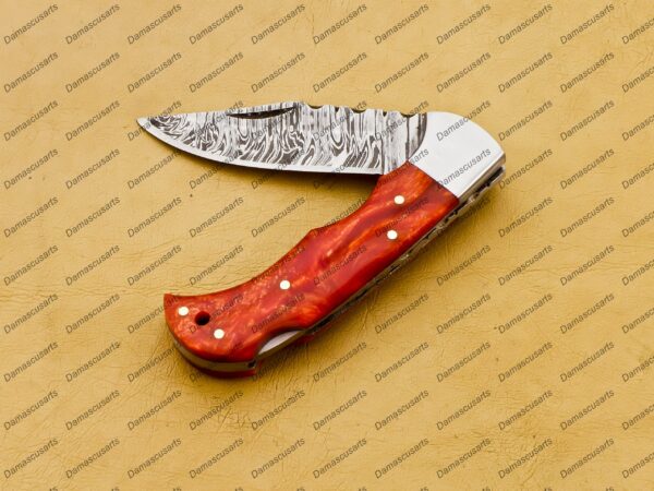Personalized Damascus Folding Pocket Knife Custom Handmade Damascus Steel Pocket Knife USA, Engraved EDC Groomsmen Gift, 3″ Razor-Sharp Blade with Leather Sheath & Fast U.S. Shipping - Image 8