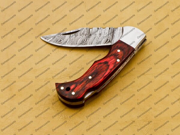 Personalized Damascus Folding Pocket Knife Custom Handmade Damascus Steel Pocket Knife USA, Engraved EDC Groomsmen Gift, 3″ Razor-Sharp Blade with Leather Sheath & Fast U.S. Shipping - Image 8
