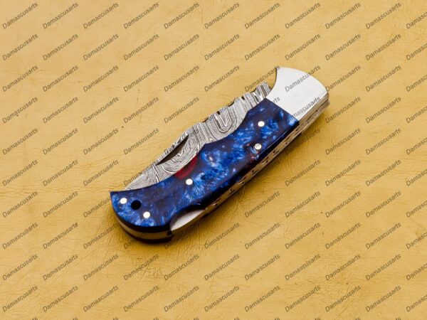 Personalized Damascus Folding Pocket Knife Custom Handmade Damascus Steel Pocket Knife USA, Engraved EDC Groomsmen Gift, 3″ Razor-Sharp Blade with Leather Sheath & Fast U.S. Shipping - Image 8