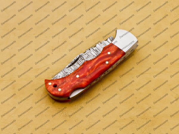 Personalized Damascus Folding Pocket Knife Custom Handmade Damascus Steel Pocket Knife USA, Engraved EDC Groomsmen Gift, 3″ Razor-Sharp Blade with Leather Sheath & Fast U.S. Shipping - Image 9