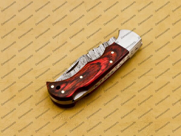 Personalized Damascus Folding Pocket Knife Custom Handmade Damascus Steel Pocket Knife USA, Engraved EDC Groomsmen Gift, 3″ Razor-Sharp Blade with Leather Sheath & Fast U.S. Shipping - Image 9