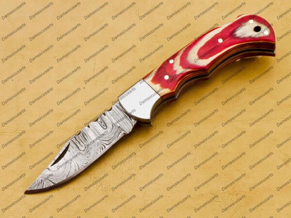 Personalized Damascus Folding Pocket Knife – Custom Handmade Damascus Steel Pocket Knife USA, Engraved EDC Groomsmen Gift, 3″ Razor-Sharp Blade with Leather Sheath & Fast U.S. Shipping - Image 5