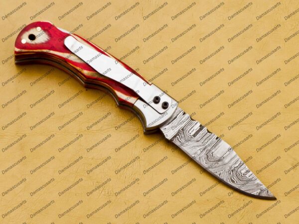 Personalized Damascus Folding Pocket Knife – Custom Handmade Damascus Steel Pocket Knife USA, Engraved EDC Groomsmen Gift, 3″ Razor-Sharp Blade with Leather Sheath & Fast U.S. Shipping - Image 6